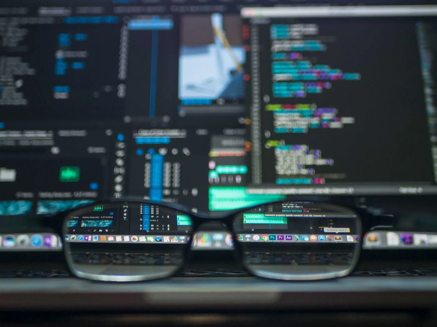 Lentes frente a una pantalla con código